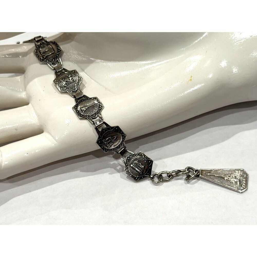 FILIGRANE DEPOSE ART DECOSILVER BRACELET PARIS EIFFEL TOWER FRANCE NOTRE DAME 7" - Picture 2 of 10